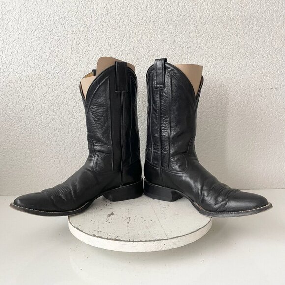 Rod Patrick Mens Cowboy Boots 13AA Black Genuine Leather Roper Western Round Toe - Picture 7 of 12